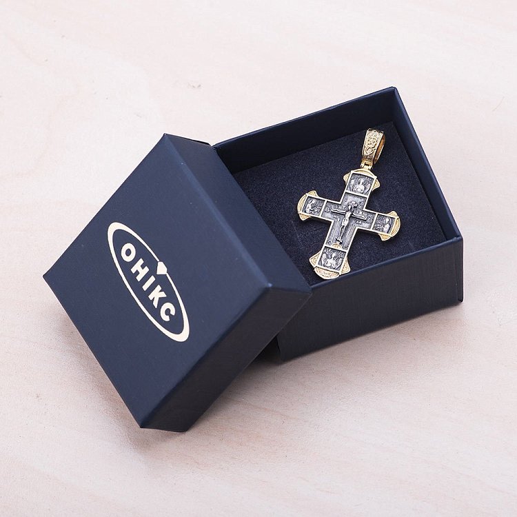 Срібні хрест "Розп'яття" з позолотою 132351 від ювелірного магазину Онікс - 2