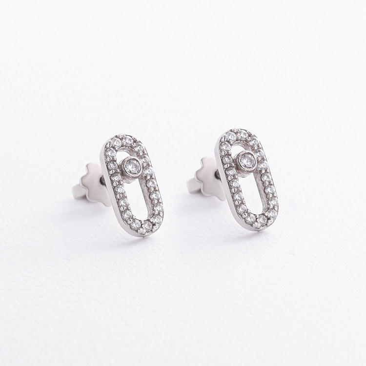 Серебряные серьги - пусеты с фианитами 902-01278 от ювелирного магазина Оникс - 1