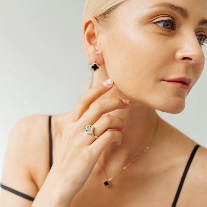 Колье "Клевер" в желтом золоте (оникс) кол01694 №8