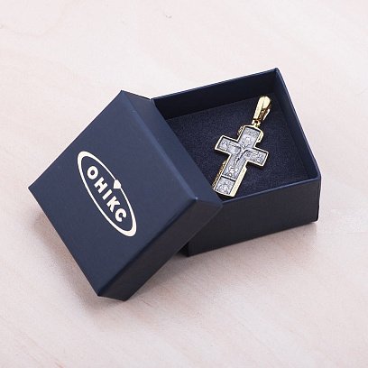 Срібний хрест "Розп'яття Христове. Ікона Божої Матері" з позолотою 132301 №7