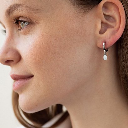 Серьги - кольца с опалом (белое золото) с08703 №4