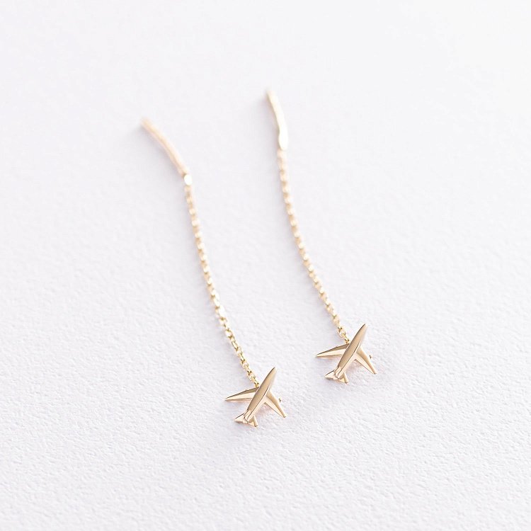 Серьги-протяжки "Самолетик" в желтом золоте с07112 от ювелирного магазина Оникс - 5