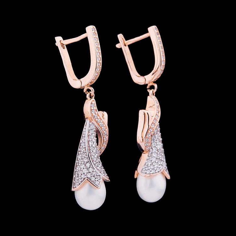 Золоті сережки з перлами і фіанітами с03496 від ювелірного магазину Онікс - 4