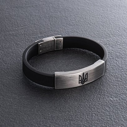 Каучуковый браслет "Герб Украины - Тризуб" с серебряными вставками 1203 №5