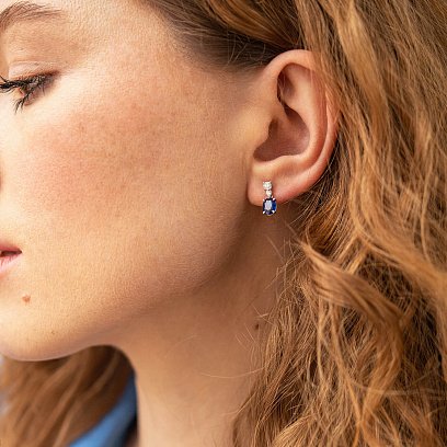 Золоті сережки - пусети з діамантами і сапфірами сб0457nl №5