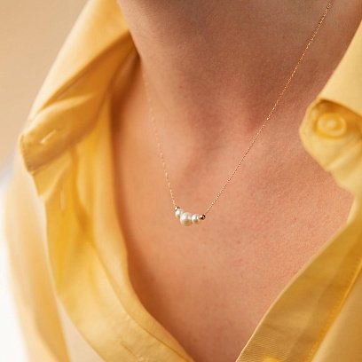 Кольє з кульками та перлами (червоне золото) кол02406 №9