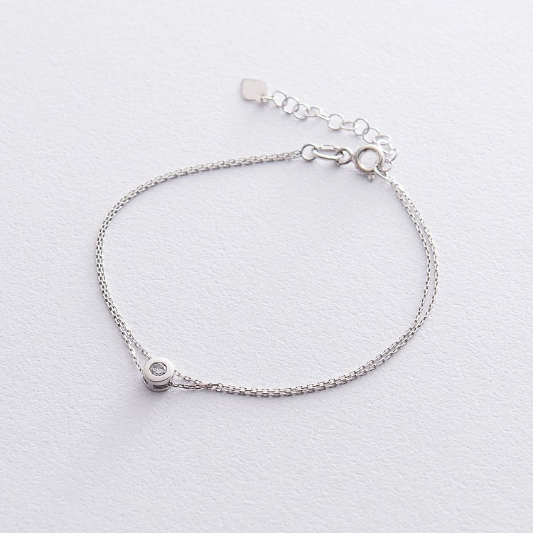 Двойной серебряный браслет с фианитом 141462 от ювелирного магазина Оникс