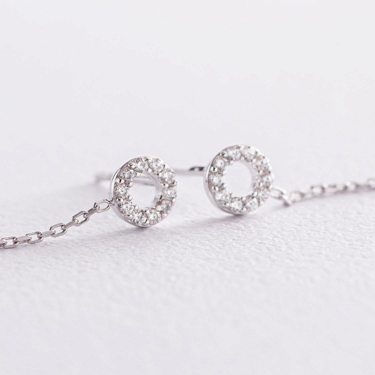 Серьги - пусеты "Кружочки" в белом золоте (фианиты) с07278 от ювелирного магазина Оникс - 5