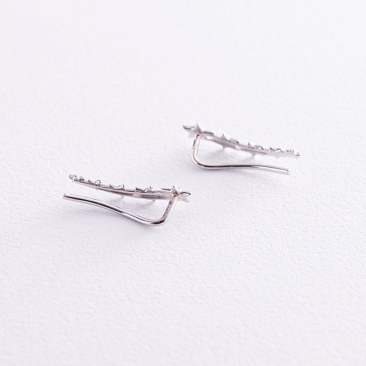 Серьги - клаймберы "Звездочки" в белом золоте с08217 от ювелирного магазина Оникс - 2