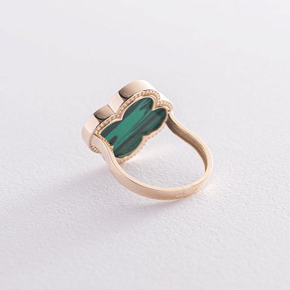 Золотое кольцо "Клевер" с малахитом к06749 №4