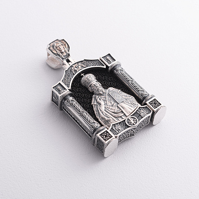Серебряный кулон "Николай Чудотворец. Архангел Михаил" (эбеновое дерево) 1607 №7