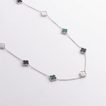 Срібне кольє "Конюшина" (онікс, малахіт, перламутр) 181337