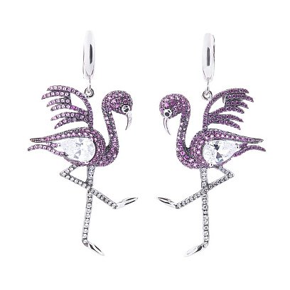 Серебряные серьги "Цапля" (фианит) 122406