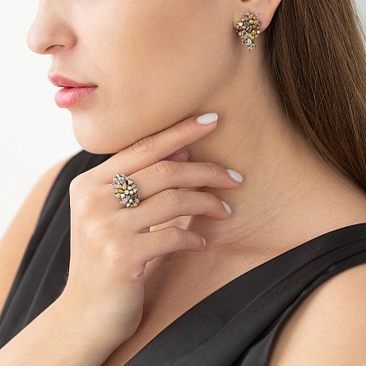 Золотое кольцо с коричневыми бриллиантами к540jo №2