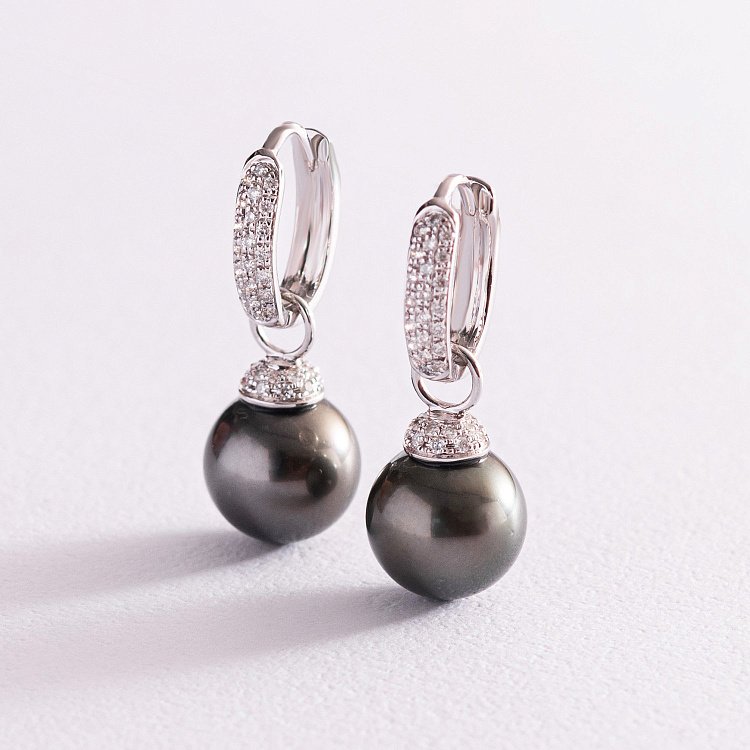 Золоті сережки з діамантами і перлами сб0370ca від ювелірного магазину Онікс