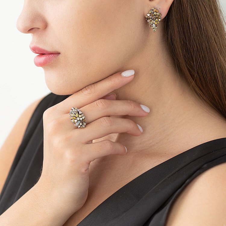 Золотое кольцо с коричневыми бриллиантами к540jo от ювелирного магазина Оникс - 1