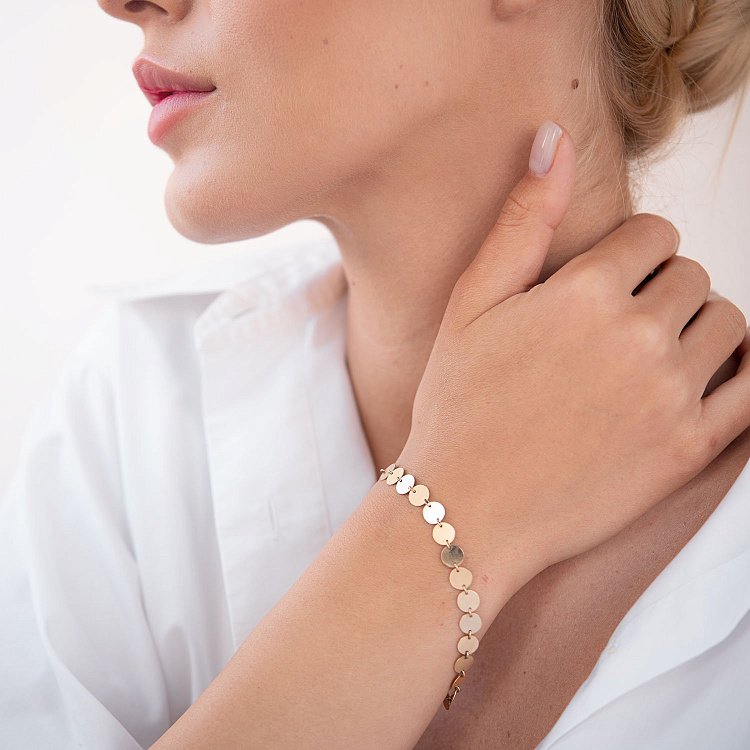 Золотой браслет "Кружочки" б03759 от ювелирного магазина Оникс - 1