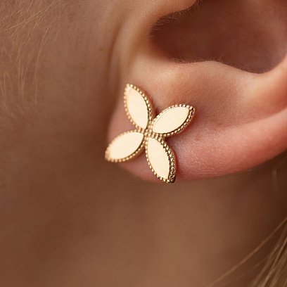 Серьги - пусеты "Клевер" в красном золоте с08511 №2