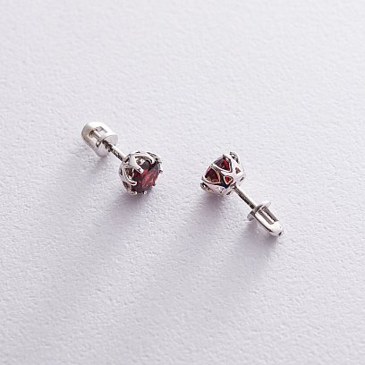 Золотые серьги - пусеты (пироп) с06672 №3