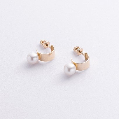 Серьги - пусеты "Дарла" с жемчугом (желтое золото) с09075 №5