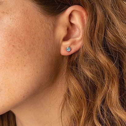 Золоті сережки - пусети з блакитними топазами сб0120gl №2