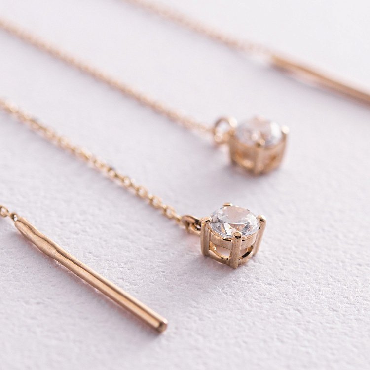 Золоті сережки - протяжки з фіанітами с07658 від ювелірного магазину Онікс - 2