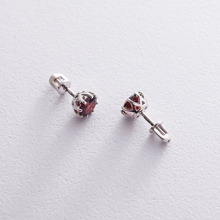 Золотые серьги - пусеты (пироп) с06672 от ювелирного магазина Оникс - 2