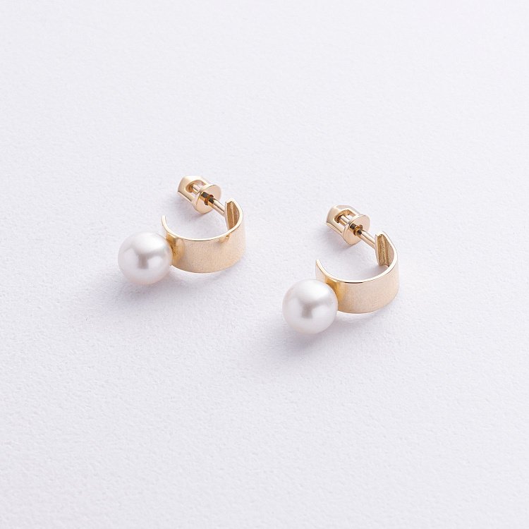 Серьги - пусеты "Дарла" с жемчугом (желтое золото) с09075 от ювелирного магазина Оникс - 5