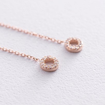 Серьги - пусеты "Кружочки" в красном золоте (фианиты) с07270 №4