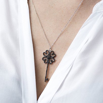 Серебряное колье "Ключик-клевер" (фианиты) 18466