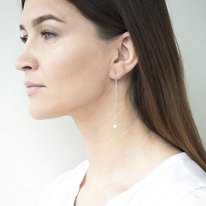 Золоті сережки-протяжки "Зірки" (фіаніти) с05281 №2