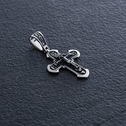 Православний срібний хрест "Розп'яття. Спаси і Збережи" 133092 №4