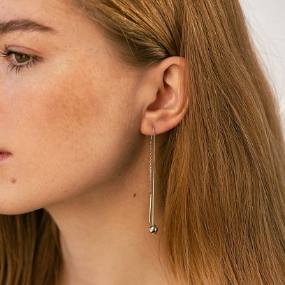 Сережки "Кульки" у білому золоті на ланцюжку с08823 №2