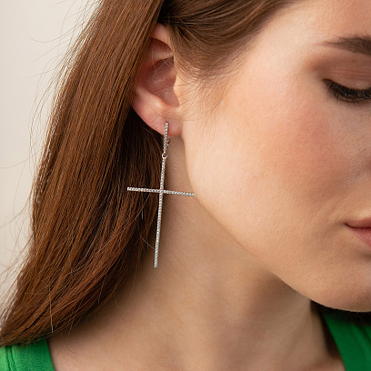 Срібні сережки "Хрести" з білими фіанітами 3610 №6