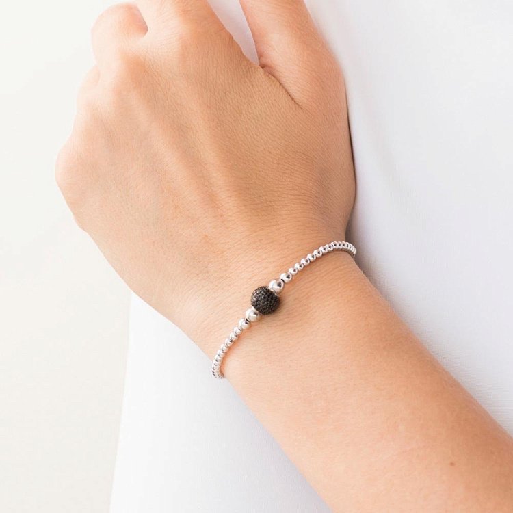 Золотой браслет с шариками (черные фианиты) б03582 от ювелирного магазина Оникс - 3