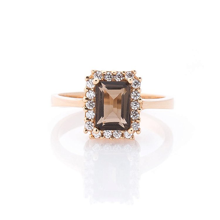 Золотое кольцо (дымчатый кварц, фианиты) к02123 от ювелирного магазина Оникс - 2