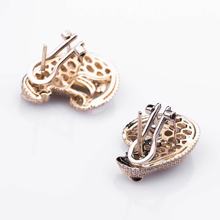 Золоті сережки "Тигрики" (фіаніти) с04601 від ювелірного магазину Онікс - 1