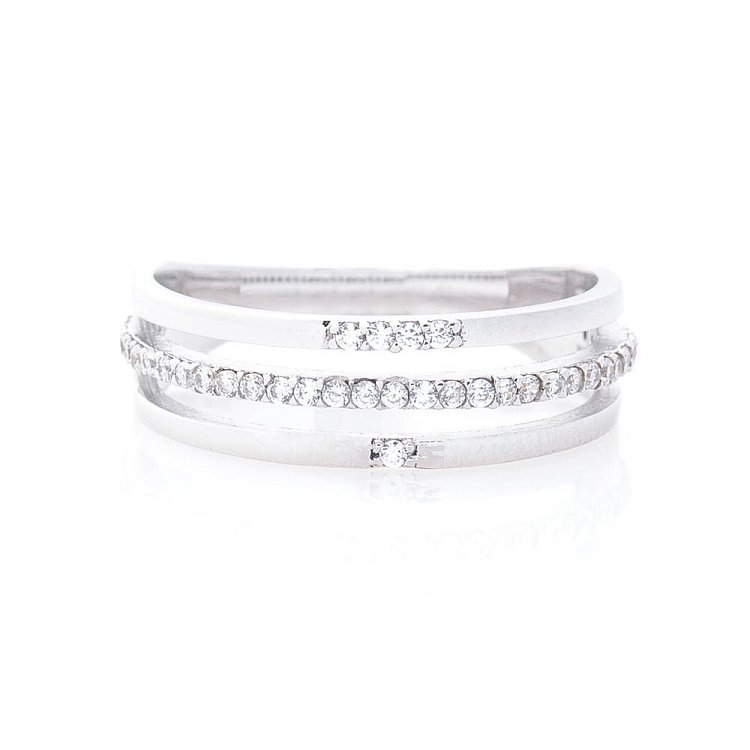 Золота потрійна каблучка з фіанітами к05550 від ювелірного магазину Онікс - 2