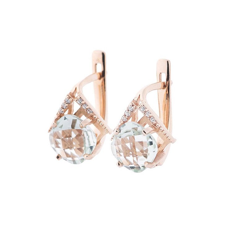 Золотые серьги с аметистом и фианитами 14050400 от ювелирного магазина Оникс