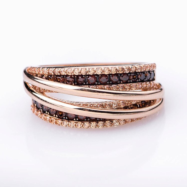 Золота каблучка з коричневими і жовтими фіанітами к04966 від ювелірного магазину Онікс - 2