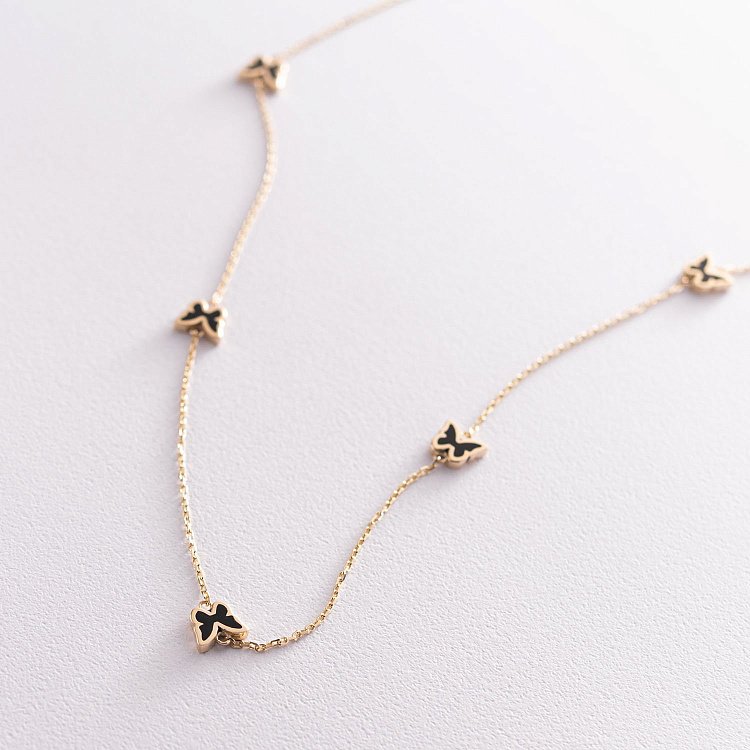 Колье "Бабочки" в желтом золоте (эмаль) кол01656 от ювелирного магазина Оникс