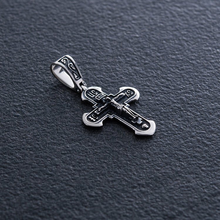 Православний срібний хрест "Розп'яття. Спаси і Збережи" 133092 від ювелірного магазину Онікс - 3