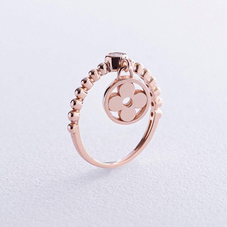 Золота каблучка "Конюшина" з фіанітом к07049 від ювелірного магазину Онікс