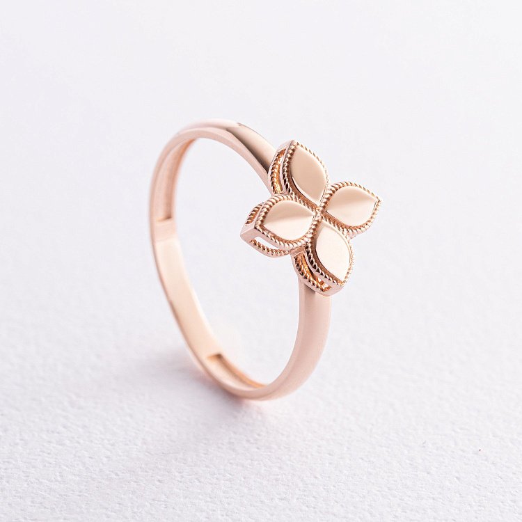 Каблучка "Конюшина" в червоному золоті к07535 - 2 Каблучка "Конюшина" в червоному золоті к07535 від ювелірного магазину Онікс - 2