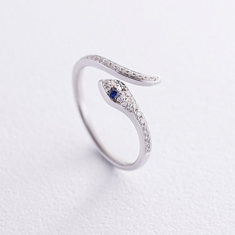 Золота каблучка "Змія" з діамантами та сапфірами кб0487ca від ювелірного магазину Онікс