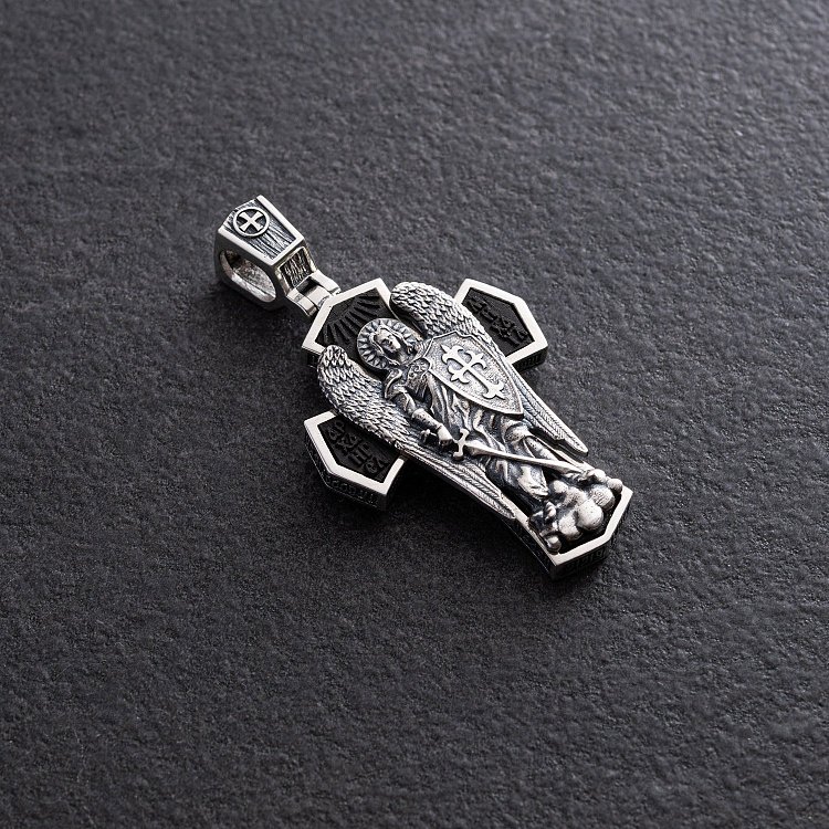 Мужской православный крест "Архангел Михаил" из эбенового дерева и серебра 1445 от ювелирного магазина Оникс - 2