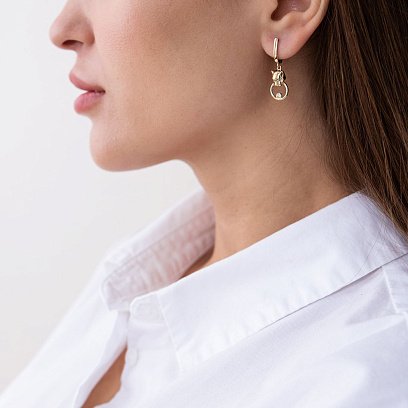 Сережки "Пантери" в жовтому золоті (фіаніти) с07471 №3