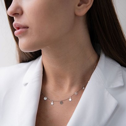 Кольє "Монетки та зірочки" в білому золоті кол01762 №5