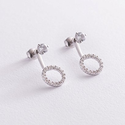 Срібні сережки - джекети "Кругообіг" з фіанітами 2674/9р-CZ №2