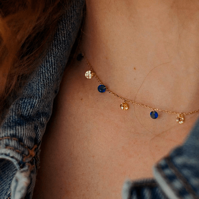 Золотое колье "Украинка" (синие и желтые фианиты) кол02320 №12